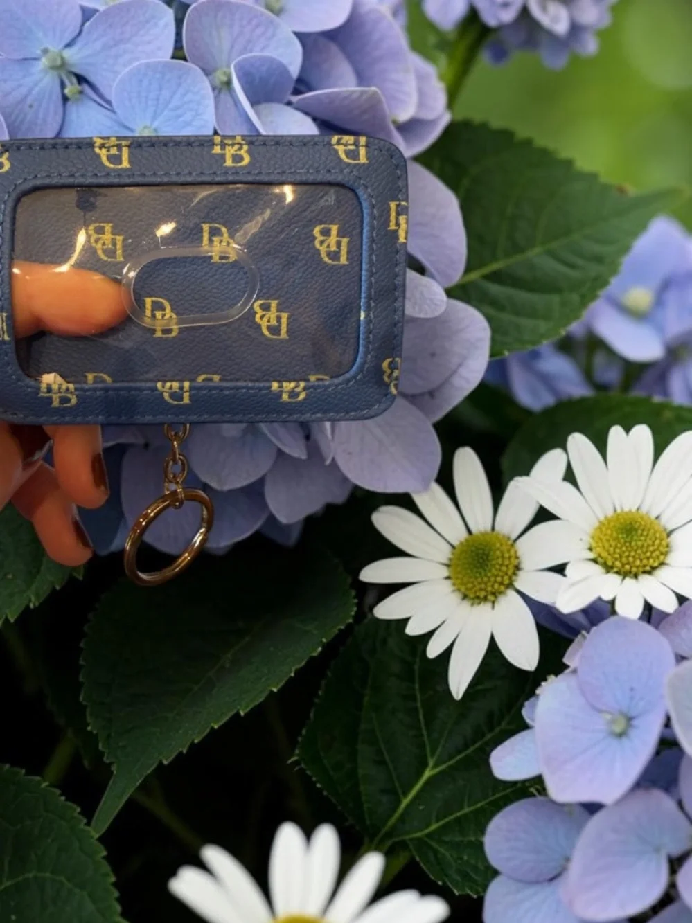 DOONEY & BOURKE signature DB monogram, cornflower blue wristlet,& ID card holder